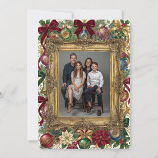 Tarjeta de Navidad con Marco de Oro para Foto