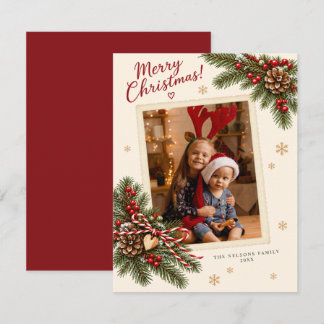 Tarjeta de Navidad con Marco de Ramas de Pino