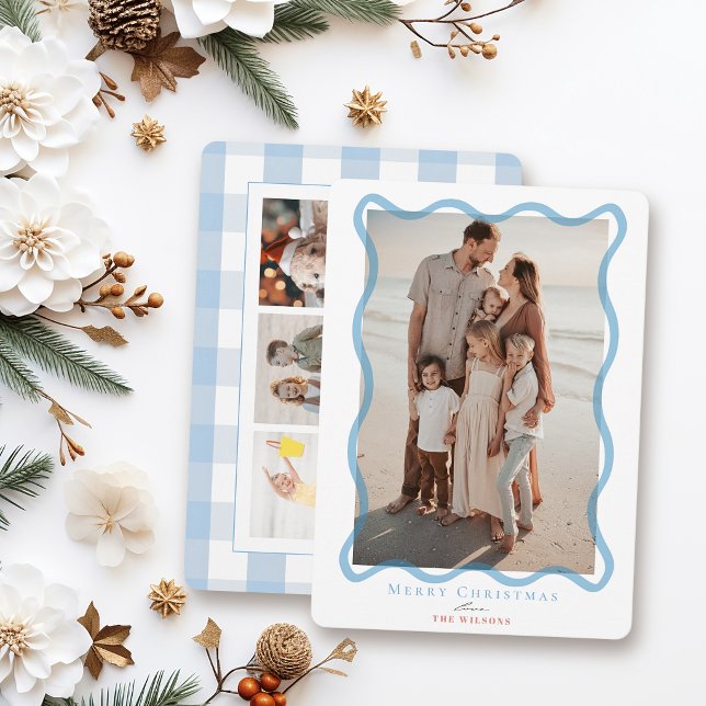 Tarjeta de Navidad con Marco Ondulado Azul para 4  (Subido por el creador)