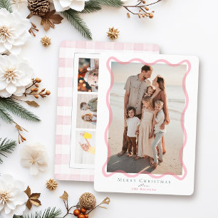 Tarjeta de Navidad con Marco Ondulado Rosa para 4