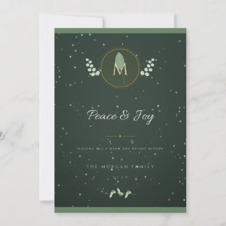 Tarjeta de Navidad con Monograma de Laurel en Oro