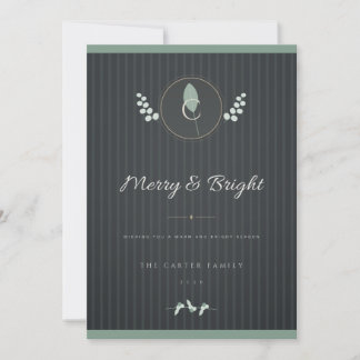 Tarjeta de Navidad con Monograma de Laurel Verde C