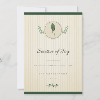 Tarjeta de Navidad con Monograma de Laurel y Pino