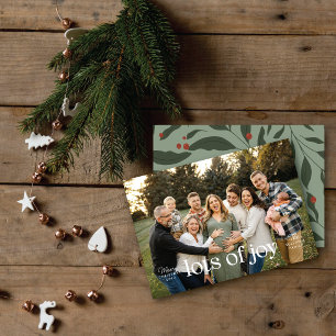 Tarjeta de Navidad con mucha alegría y tipografía 