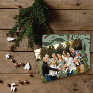Tarjeta de Navidad con mucha alegría y tipografía