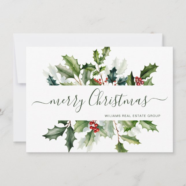 Tarjeta de Navidad con Muérdago Acuarela para Empr (Anverso)