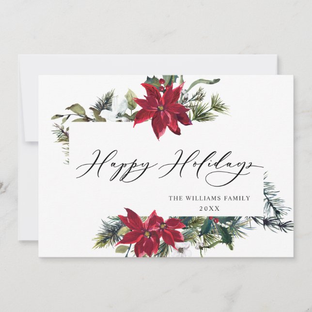 Tarjeta de Navidad con Muérdago de Poinsettia Eleg (Anverso)