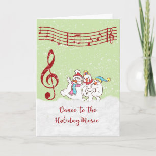Tarjeta de Navidad con muñecos de nieve bailando/N