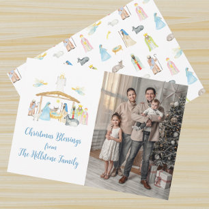 Tarjeta de Navidad con Natividad en Acuarela