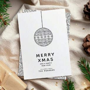 Tarjeta de navidad con Navidad blanco y negro Ball