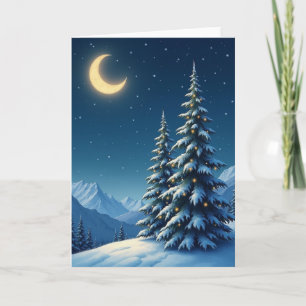 Tarjeta de Navidad con Noche Nevada Brillante