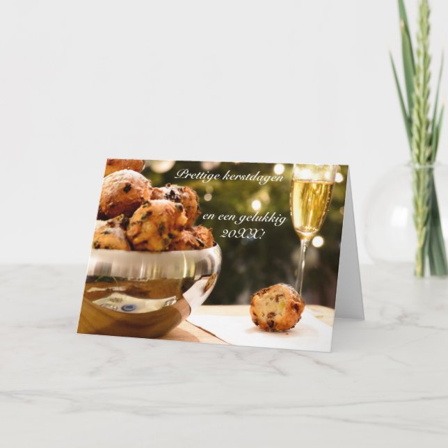 Tarjeta de navidad con oliebollen y texto (Anverso)