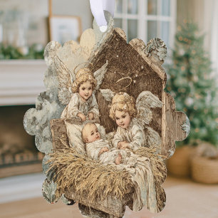 Tarjeta de Navidad con ornamento enmarcado de bebé