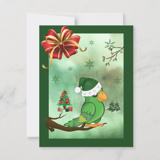 Tarjeta de navidad con pájaro usando un Sombrero S (Anverso)