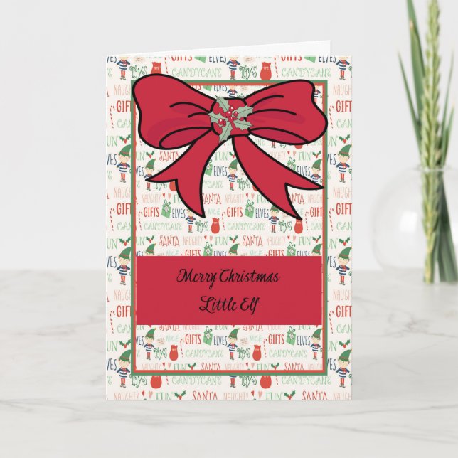 Tarjeta de Navidad con pequeños elfos (Anverso)