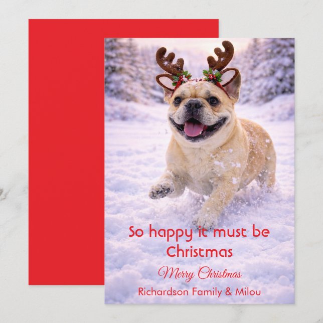 Tarjeta de Navidad con Perro Adorable y Cita Tiern (Anverso / Reverso)