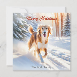 Tarjeta de Navidad con Perro Saluki en la Nieve Fe