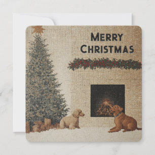 Tarjeta de Navidad con Perros y Chimenea Color Neu