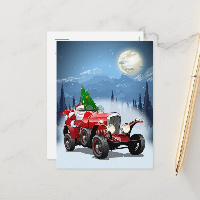 Tarjeta de navidad con personalizado retro auto y  (Anverso/Reverso In Situ)