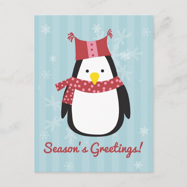 Tarjeta de navidad con pingüino lindo (Anverso)