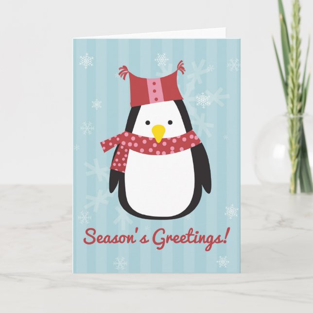 Tarjeta de navidad con pingüino lindo (Anverso)