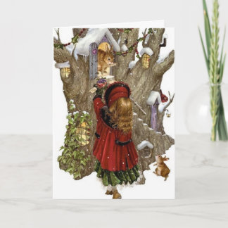 Tarjeta de navidad con poema de amistad, chica y a