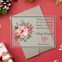 Tarjeta de Navidad con Poinsettia Rosa y Verde Hel