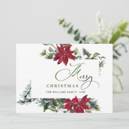 Tarjeta de Navidad con Poinsettia y Muérdago Elega
