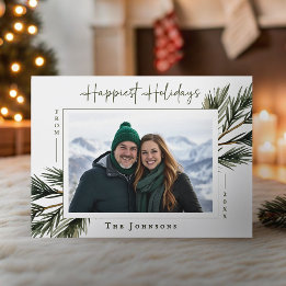 Tarjeta de Navidad con rama de pino de acuarela mo