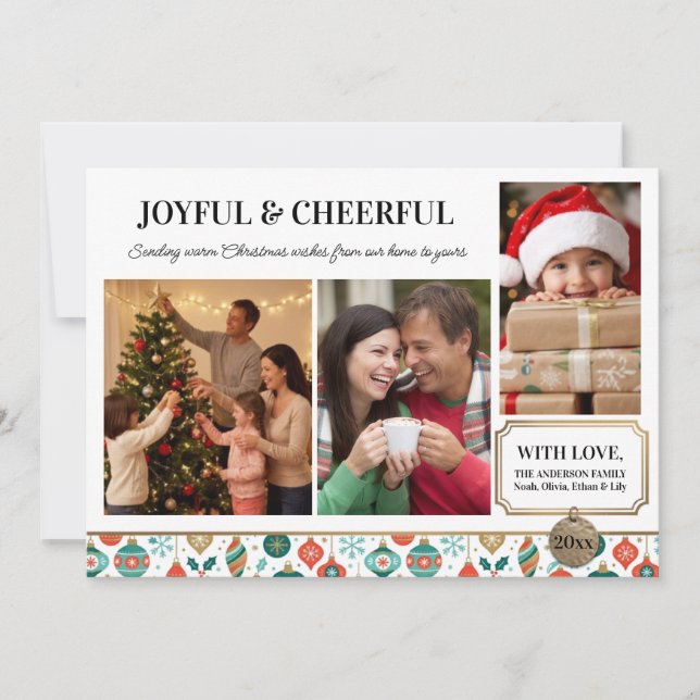 Tarjeta de Navidad con rayas audaces y alegres (Anverso)