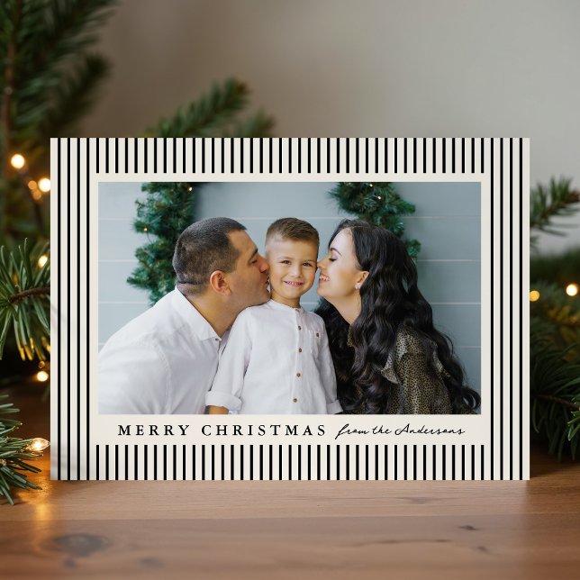 Tarjeta de Navidad con Rayas Negras Modernas 2 Fot (Subido por el creador)