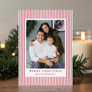 Tarjeta de Navidad con Rayas Rojas Modernas 2 Foto