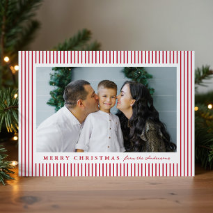 Tarjeta de Navidad con Rayas Rojas Modernas 2 Foto
