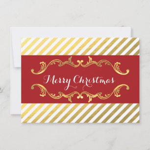 Tarjeta de Navidad con rayas rojas y doradas