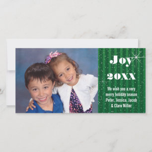 Tarjeta de Navidad con rayas verdes y nieve - Foto