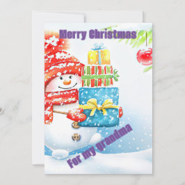 Tarjeta de Navidad con regalo de muñeco de nieve
