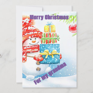Tarjeta de Navidad con regalo de muñeco de nieve