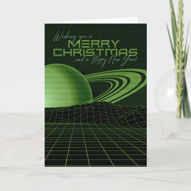 Tarjeta de Navidad con Retrowave Verde (Anverso)