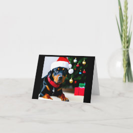 Tarjeta de navidad con Rottweiler usando sombrero