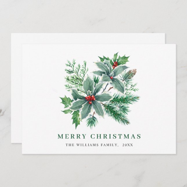 Tarjeta de Navidad con Saludo de Agua Festiva de A (Anverso / Reverso)