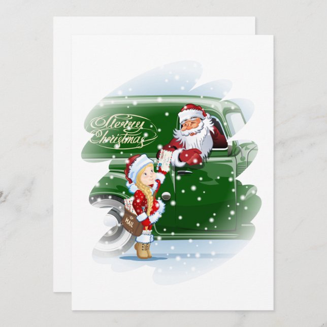 Tarjeta de Navidad con Santa de dibujos animados y (Anverso / Reverso)