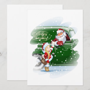 Tarjeta de Navidad con Santa de dibujos animados y
