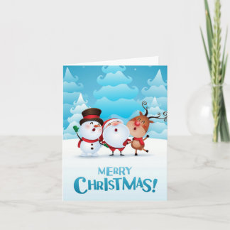 Tarjeta de Navidad con Santa, el muñeco de nieve,