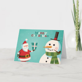 Tarjeta de Navidad con Santa y el muñeco de nieve