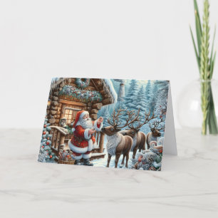 Tarjeta de Navidad con Santa y Reno