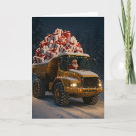 Tarjeta de Navidad con Santa y volquete lleno de r
