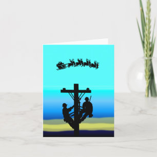 Tarjeta de Navidad con silueta de linieros en post