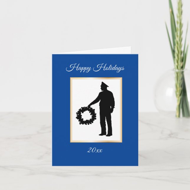 Tarjeta de Navidad con Silueta de Oficial de Polic (Anverso)