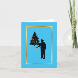Tarjeta de Navidad con silueta de policía y árbol