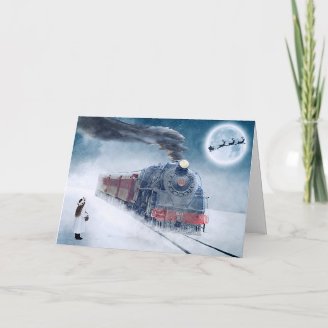 Tarjeta de Navidad con tema de tren Santa (Anverso)